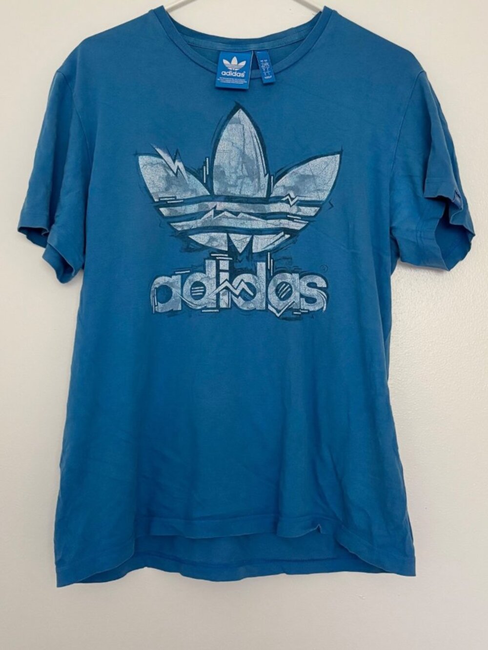 Adidas Originals Men’s Large Blue Trefoil Graphic T-Shirt Y2K Streetwear Summer